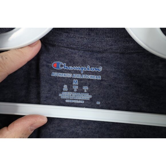 Retro Y2K Champion Mens Medium University of Michigan Jersey Knit T-Shirt Blue - Picture 8 of 13